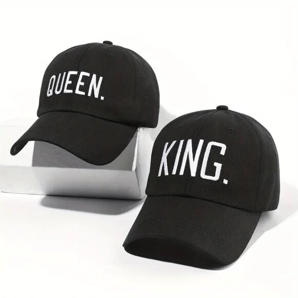 Lot of 2 King & Queen Baseball Cap Black, White Letters, Hip Hop, Party, Stylish - Picture 1 of 8